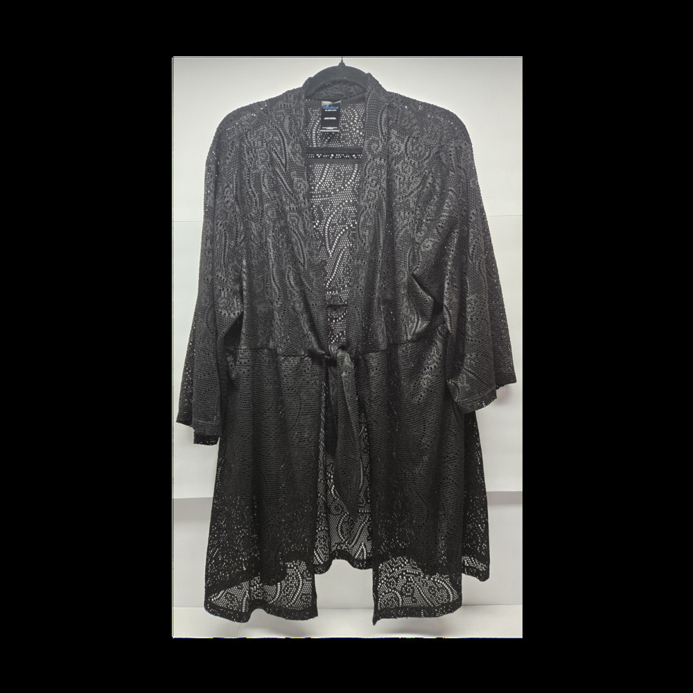 Catalina 3X Plus Size Black Paisley Mesh Swimsuit Cover Up Tie Closure